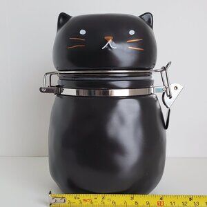 Black Ceramic Cat Halloween Canister With Hinged Lid